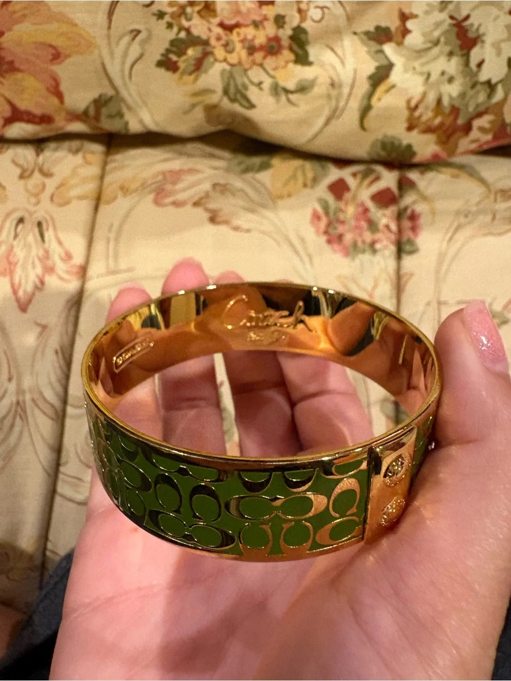Coach Green Enamel Hinged Bangle Bracelet